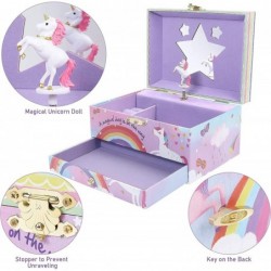 Girls Unicorn Musical Jewelry Box with Unicorn Charm Bracelet Glitter Star and Rainbow Design Unicorn Gifts for Girls Ages 3+...