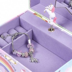 Girls Unicorn Musical Jewelry Box with Unicorn Charm Bracelet Glitter Star and Rainbow Design Unicorn Gifts for Girls Ages 3+...