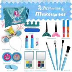 Kids Makeup Kit for Girl 20Pcs Washable Non Toxic Stage Makeup Show Toys Toddler Carrying Cosmetic Bag Mermaid Dress Up Real ...