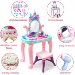 Toddler Piano Vanity Set with Mirror and Stool/Pretend Makeup Accessories Toys for 3 4 5 Year Old Girls Princess Play Set Bea...