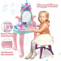 Toddler Piano Vanity Set with Mirror and Stool/Pretend Makeup Accessories Toys for 3 4 5 Year Old Girls Princess Play Set Bea...