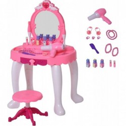 Children Dressing Table Set Girls Pretend Princess Vanity Table with Music Lightening Pink $78.12 Dress-Up Toy Vanities