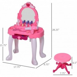 Children Dressing Table Set Girls Pretend Princess Vanity Table with Music Lightening Pink $78.12 Dress-Up Toy Vanities