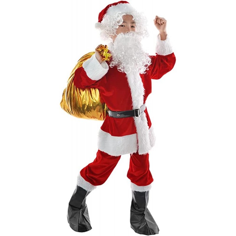 Child Santa Suit 9Pc Deluxe Plush Christmas Children’s Santa Claus Kids Halloween Costume Cosplay for 6+ years $55.73 Kids' C...