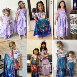 Kids Mirabel Cosplay Costume Girls Isabela Magical Princess Dresses Halloween Party Dress Up Suit $41.88 Kids' Costumes