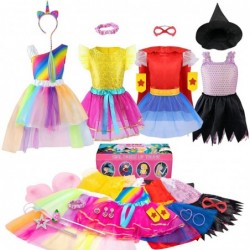 Girls Dress up Trunk Princess Set 24 PCS Pretend Play Costume Set Fairytale Supergirl Princess Rainbow Unicorn Costume for To...