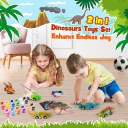 Dinosaur Toys for Kids 3-12 Year Old 2 in 1 Dinosaurs Painting Kits and Pull Back Cars for Boys 5-7 Arts and Crafts Set for G...