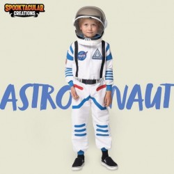 Halloween Child Unisex White Astronaut Costume NASA Pilot Jumpsuit With Helmet $60.50 Kids' Costumes