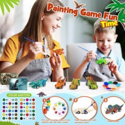 Dinosaur Toys for Kids 3-12 Year Old 2 in 1 Dinosaurs Painting Kits and Pull Back Cars for Boys 5-7 Arts and Crafts Set for G...