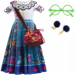 Encanto Mirabel Costume Dress For Girls Cosplay Isabela Madrigal Princess Halloween Dress Up With Glasses Earrings $42.32 Kid...