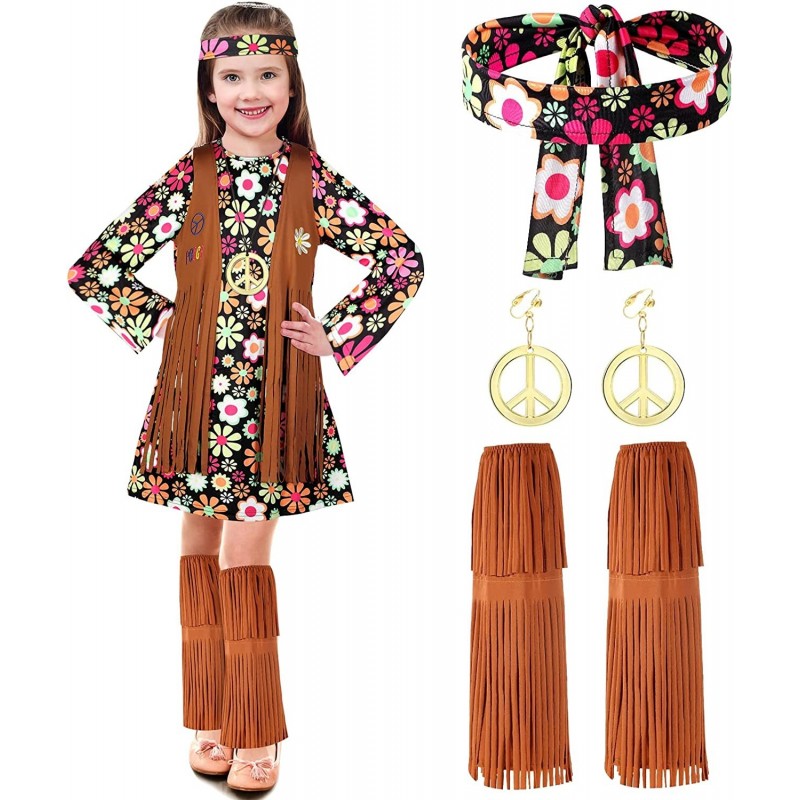 Kids Hippie Costume Set for Girls 60s 70s Hippie Dress Peace Sign Hippie Party Accessories for Halloween Cosplay Party $40.70...