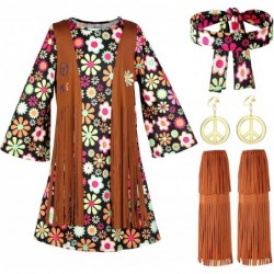 Kids Hippie Costume Set for Girls 60s 70s Hippie Dress Peace Sign Hippie Party Accessories for Halloween Cosplay Party $40.70...