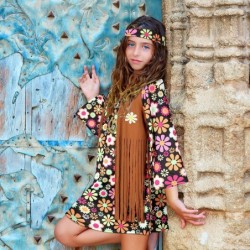 Kids Hippie Costume Set for Girls 60s 70s Hippie Dress Peace Sign Hippie Party Accessories for Halloween Cosplay Party $40.70...