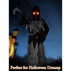 Kids Grim Reaper Costume with Glowing Red Eyes Scythe Death Costume Accessories for Halloween Dress Party $40.22 Kids' Costumes