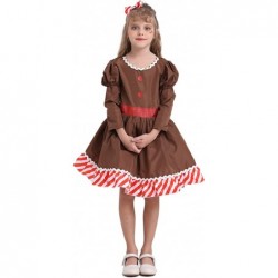 Gingerbread Man Dress Girls for Christmas Brown Gingerbread Costume Kids for Halloween Cosplay Party with Headband $48.34 Kid...