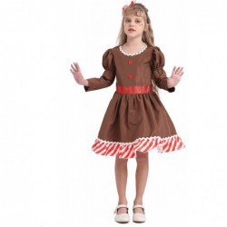 Gingerbread Man Dress Girls for Christmas Brown Gingerbread Costume Kids for Halloween Cosplay Party with Headband $48.34 Kid...