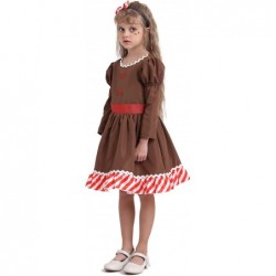 Gingerbread Man Dress Girls for Christmas Brown Gingerbread Costume Kids for Halloween Cosplay Party with Headband $48.34 Kid...