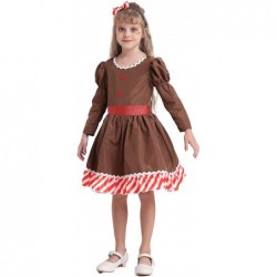 Gingerbread Man Dress Girls for Christmas Brown Gingerbread Costume Kids for Halloween Cosplay Party with Headband $48.34 Kid...