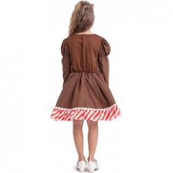 Gingerbread Man Dress Girls for Christmas Brown Gingerbread Costume Kids for Halloween Cosplay Party with Headband $48.34 Kid...