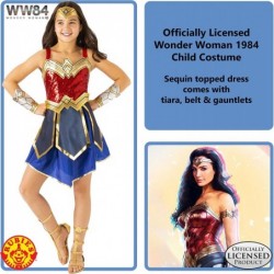 Rubie's Girl's DC Comics WW84 Deluxe Wonder Woman Costume Dress with Gauntlets and Tiara $65.94 Kids' Costumes