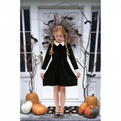 Halloween Girls Velvet Peter Pan Collar Swing Black Dress 4-12 Years $47.99 Kids' Costumes