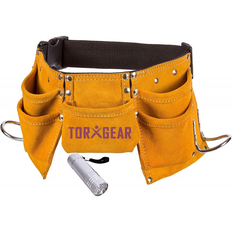 Child's Leather Tool Belt and Flashlight- Suede Leather Working Tool Pouch and Durable- Yellow $47.93 Kids' Costumes