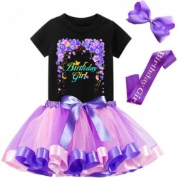 Flower Birthday Girl Outfit & Party Costume - T-Shirt Tutu Dress Hair Bow and Satin Sash $42.17 Kids' Costumes