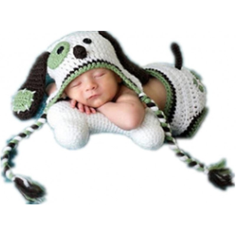 Baby Photography Props Boy Girl Photo Shoot Outfits Newborn Crochet Costume Infant Clothes Puppy Hat Shorts White 0-3 months ...