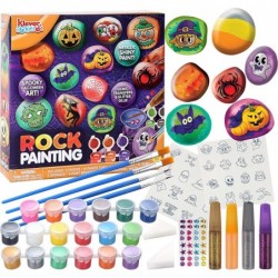 12 Halloween Rock Painting Kit for Kids Creativity Arts Crafts DIY Supplies Kit with 18 Paint Tubs Decorate Your Own for Kids...