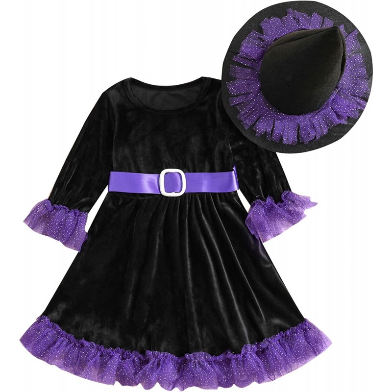 Toddler Girl Halloween Outfit Velvet Long Sleeve Tutu Dress with Hat Little Girl Party Dresses $18.95 Kids' Costumes