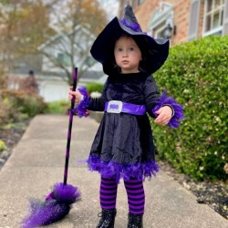 Toddler Girl Halloween Outfit Velvet Long Sleeve Tutu Dress with Hat Little Girl Party Dresses $18.95 Kids' Costumes