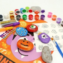 12 Halloween Rock Painting Kit for Kids Creativity Arts Crafts DIY Supplies Kit with 18 Paint Tubs Decorate Your Own for Kids...