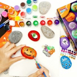 12 Halloween Rock Painting Kit for Kids Creativity Arts Crafts DIY Supplies Kit with 18 Paint Tubs Decorate Your Own for Kids...