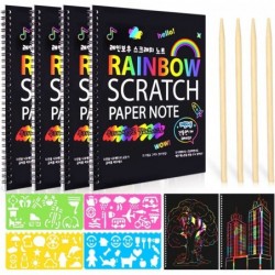 4 Pack Scratch Arts Drawing Notebook for Kids Drawing Pad Large Rainbow Scratch Drawing Paper Set for Kids Art Supplies (with...