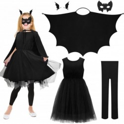 5 Pcs Halloween Bat Wings Costume Accessory Include Vampire Cape Bodysuit Bat Eye Mask Bat Hair Clips Dress up Accessories fo...