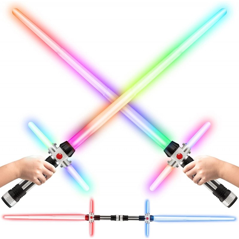 Crossbeam Galaxy Light Up Saber for Kids or Adults - 2-in-1 LED Dual Light Swords Set with FX Sound 6 Color-Changing LEDs Mot...