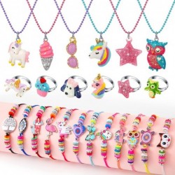 24 Pcs Little Girl Jewelry Set Kids Unicorn Necklace Cute Woven Bracelet Ring for Friend Owl Pretend Dress up Party Favor(Viv...