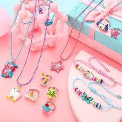 24 Pcs Little Girl Jewelry Set Kids Unicorn Necklace Cute Woven Bracelet Ring for Friend Owl Pretend Dress up Party Favor(Viv...