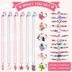 24 Pcs Little Girl Jewelry Set Kids Unicorn Necklace Cute Woven Bracelet Ring for Friend Owl Pretend Dress up Party Favor(Viv...