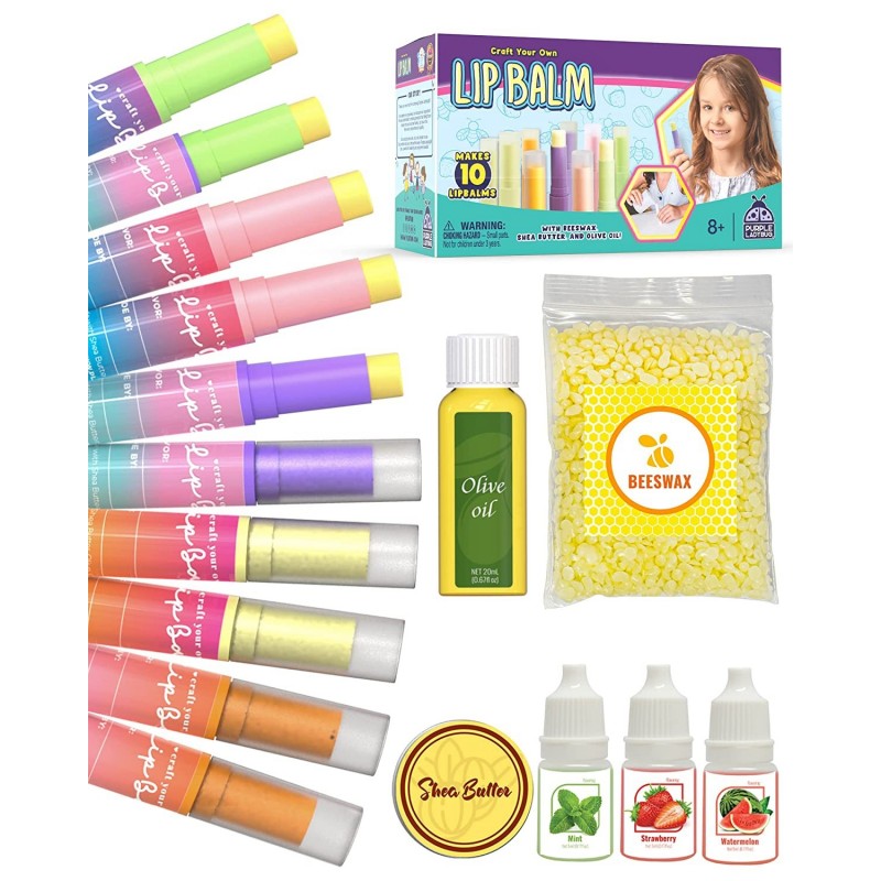 Kids Lip Balm Making Craft Kit with Natural Ingredients - Makes a Great Girls Lip Gloss Set - Great Birthday Gifts for 8 9 10...