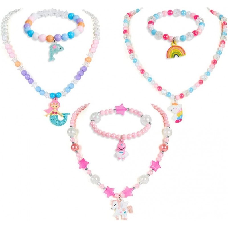 Bling Bling Unicorn Chunky Bubblegum Necklace Unicorn Fashion Beads and Bracelet Set Kids Toddler Dress Up Jewelry-Style1 (St...