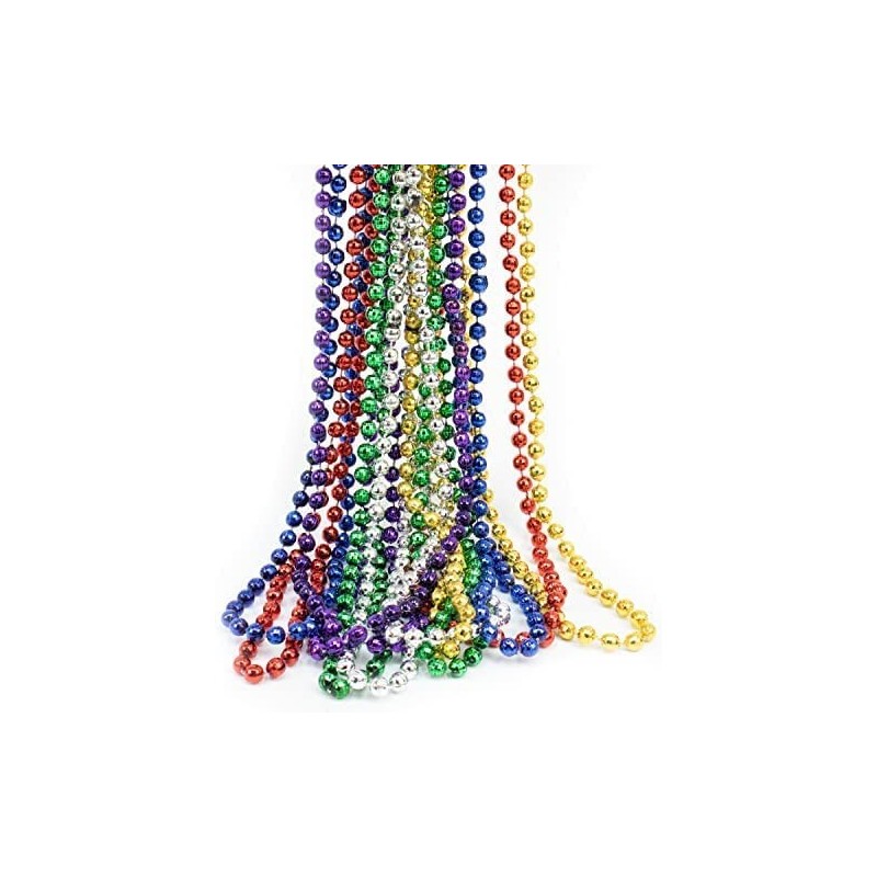 12 pack of 33" Mardi Gras Beads Necklace Assorted Metallic Colors Disco Ball Beaded Necklaces Mardi Gras Throws St Patrick's ...