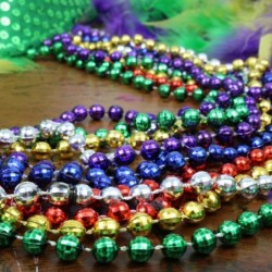 12 pack of 33" Mardi Gras Beads Necklace Assorted Metallic Colors Disco Ball Beaded Necklaces Mardi Gras Throws St Patrick's ...