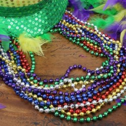 12 pack of 33" Mardi Gras Beads Necklace Assorted Metallic Colors Disco Ball Beaded Necklaces Mardi Gras Throws St Patrick's ...