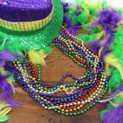 12 pack of 33" Mardi Gras Beads Necklace Assorted Metallic Colors Disco Ball Beaded Necklaces Mardi Gras Throws St Patrick's ...