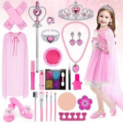 Princess Dress Up Accessories Toys for Girl Washable Kid Make Up Kit 26PCS Princess Jewelry Toys Dress Up Pretend Play Real M...