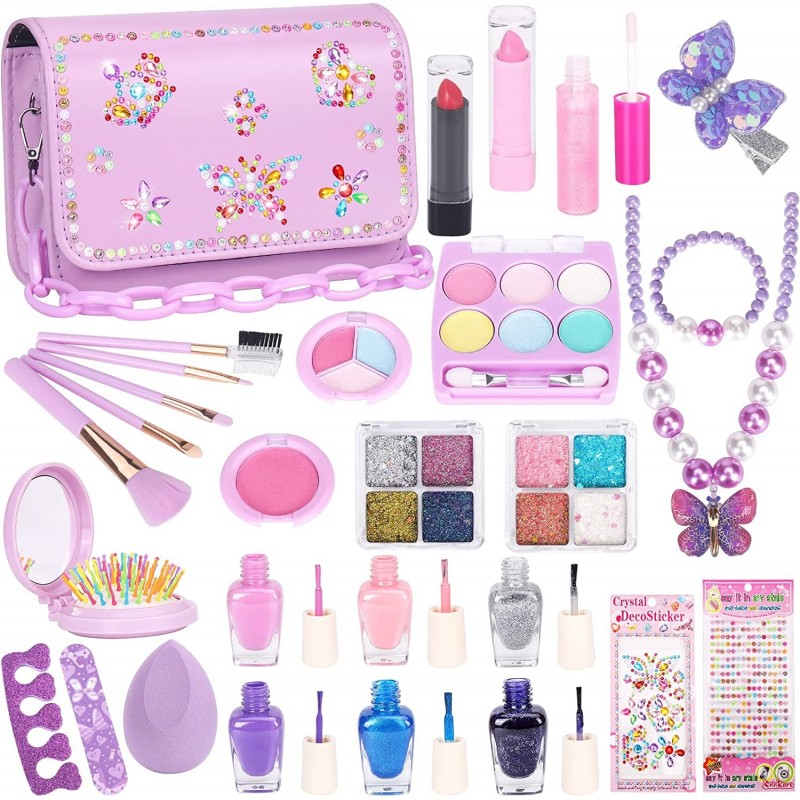 Kids Makeup Kit for Girl 29Pcs Real Makeup Set Washable Non-Toxic Makeup Sets with Cosmetic Case Little Girl Makeup Kit Prete...